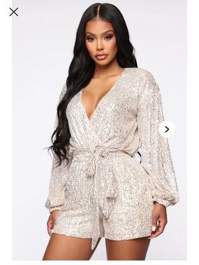 Fashion Nova Champagne Sequin Wrap Romper